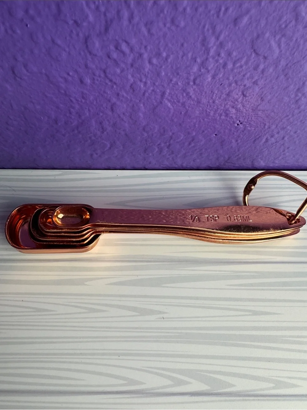 Copper Metal Measuring Spoon Set 6 Piece Narrow Rounded Square Farmhouse Design